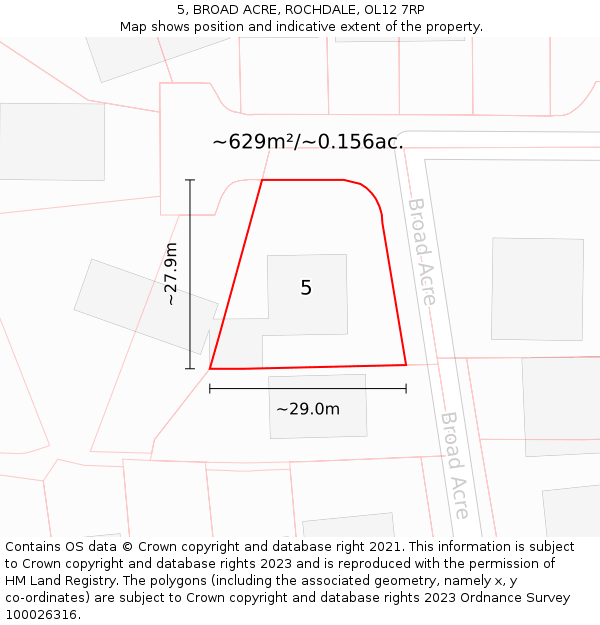 5, BROAD ACRE, ROCHDALE, OL12 7RP: Plot and title map