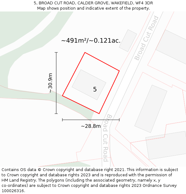 5, BROAD CUT ROAD, CALDER GROVE, WAKEFIELD, WF4 3DR: Plot and title map