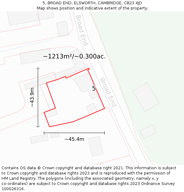5, BROAD END, ELSWORTH, CAMBRIDGE, CB23 4JD: Plot and title map