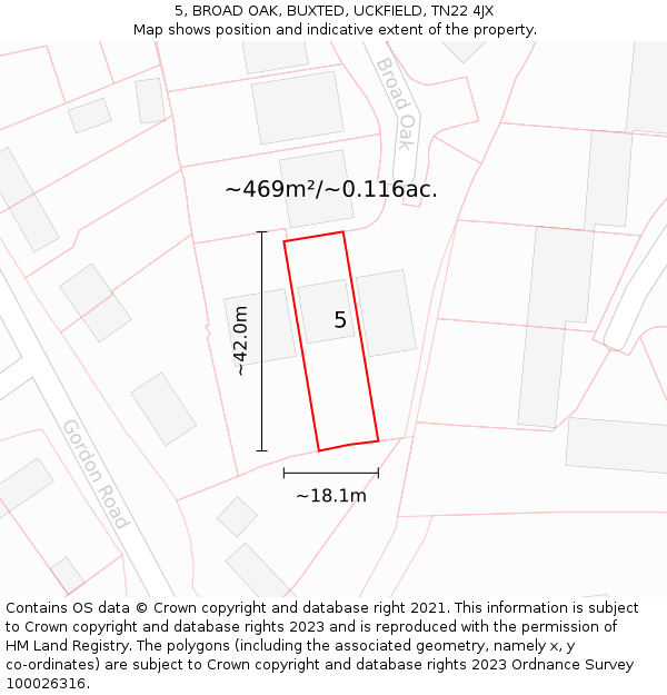5, BROAD OAK, BUXTED, UCKFIELD, TN22 4JX: Plot and title map