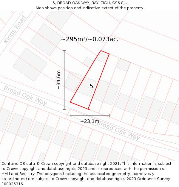 5, BROAD OAK WAY, RAYLEIGH, SS6 8JU: Plot and title map