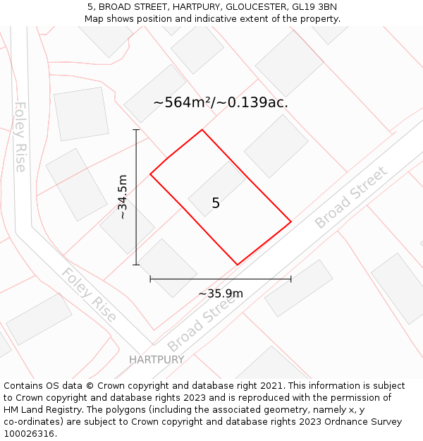 5, BROAD STREET, HARTPURY, GLOUCESTER, GL19 3BN: Plot and title map