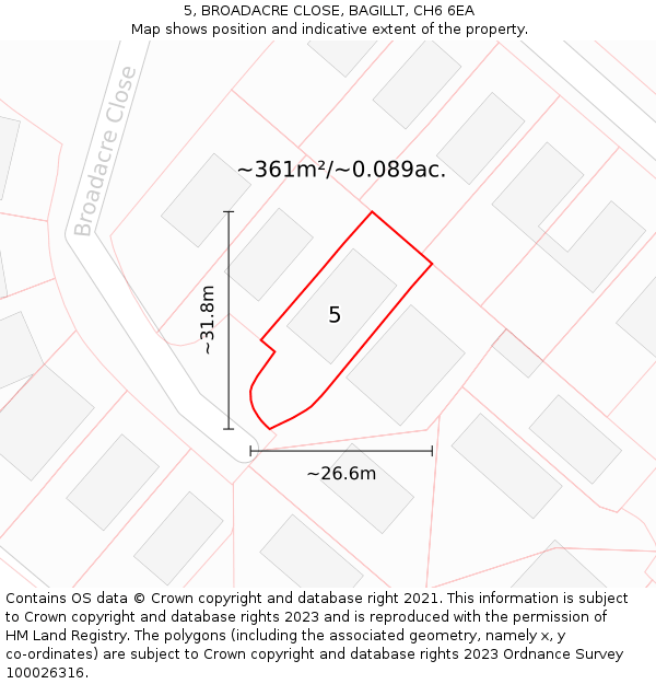 5, BROADACRE CLOSE, BAGILLT, CH6 6EA: Plot and title map