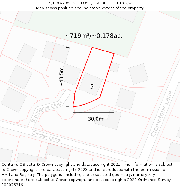 5, BROADACRE CLOSE, LIVERPOOL, L18 2JW: Plot and title map