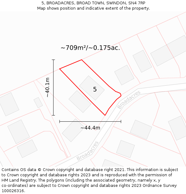 5, BROADACRES, BROAD TOWN, SWINDON, SN4 7RP: Plot and title map