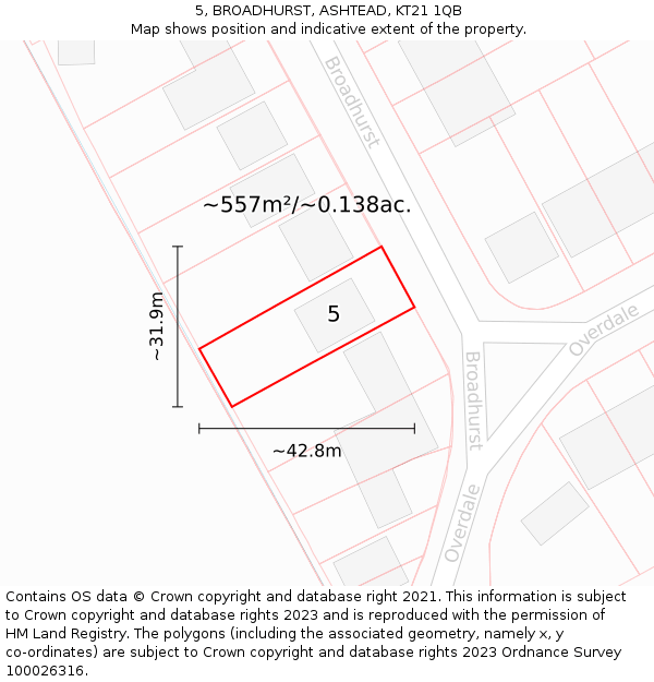 5, BROADHURST, ASHTEAD, KT21 1QB: Plot and title map