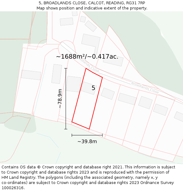 5, BROADLANDS CLOSE, CALCOT, READING, RG31 7RP: Plot and title map