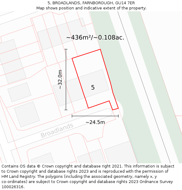 5, BROADLANDS, FARNBOROUGH, GU14 7ER: Plot and title map