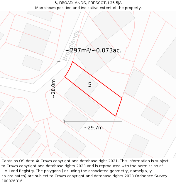 5, BROADLANDS, PRESCOT, L35 5JA: Plot and title map