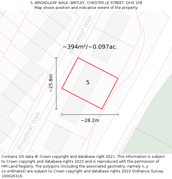 5, BROADLEAF WALK, BIRTLEY, CHESTER LE STREET, DH3 1FB: Plot and title map