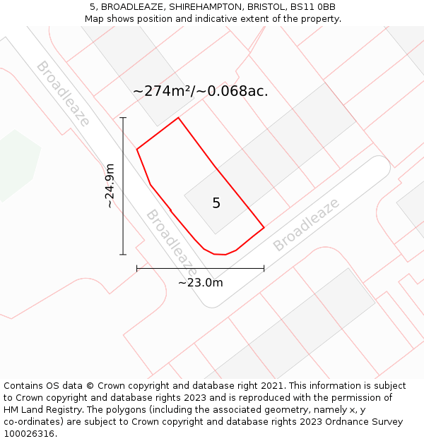 5, BROADLEAZE, SHIREHAMPTON, BRISTOL, BS11 0BB: Plot and title map
