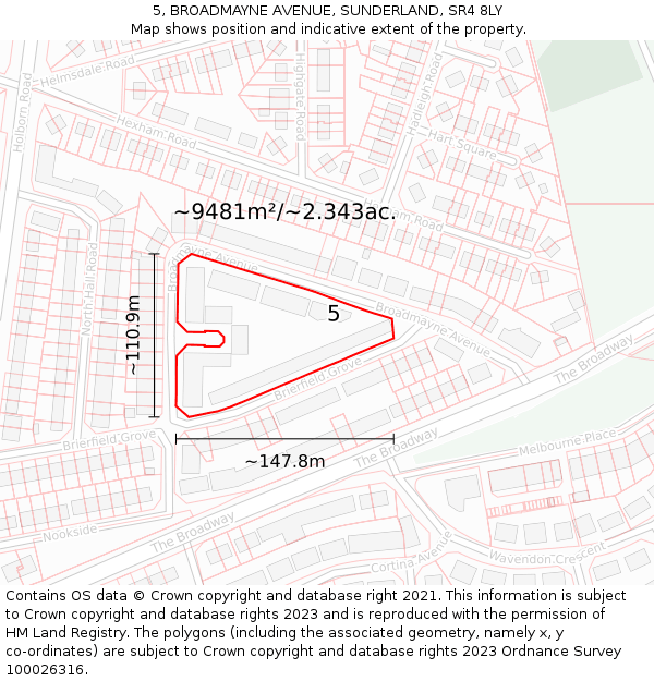 5, BROADMAYNE AVENUE, SUNDERLAND, SR4 8LY: Plot and title map