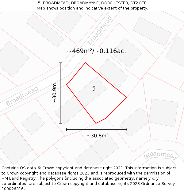 5, BROADMEAD, BROADMAYNE, DORCHESTER, DT2 8EE: Plot and title map