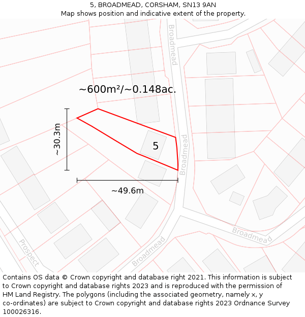 5, BROADMEAD, CORSHAM, SN13 9AN: Plot and title map