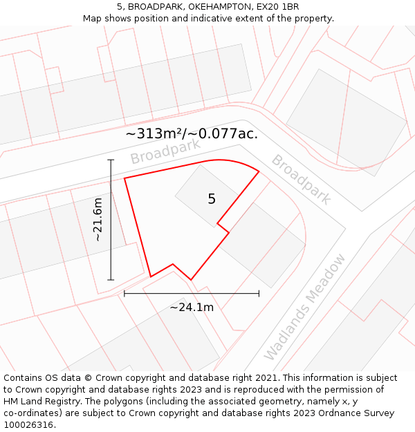 5, BROADPARK, OKEHAMPTON, EX20 1BR: Plot and title map