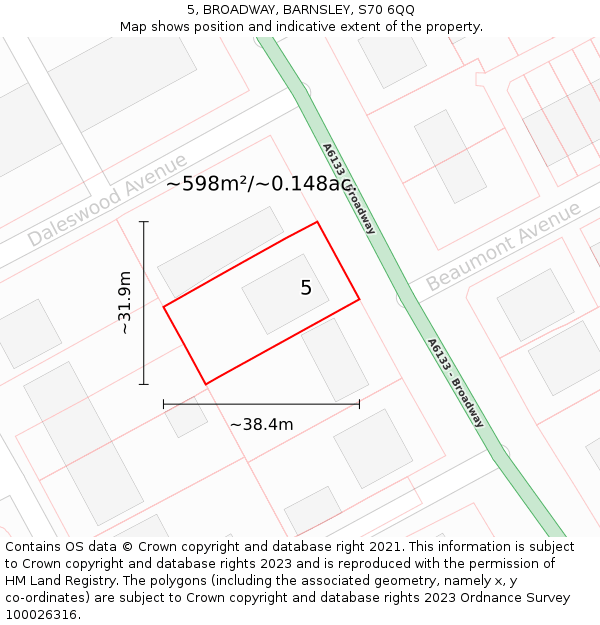 5, BROADWAY, BARNSLEY, S70 6QQ: Plot and title map