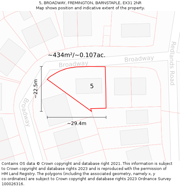 5, BROADWAY, FREMINGTON, BARNSTAPLE, EX31 2NR: Plot and title map