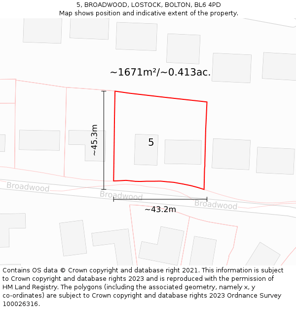 5, BROADWOOD, LOSTOCK, BOLTON, BL6 4PD: Plot and title map