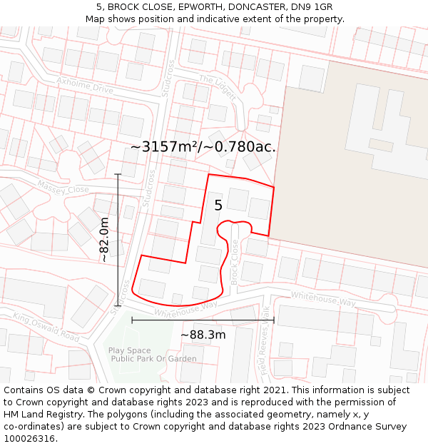 5, BROCK CLOSE, EPWORTH, DONCASTER, DN9 1GR: Plot and title map