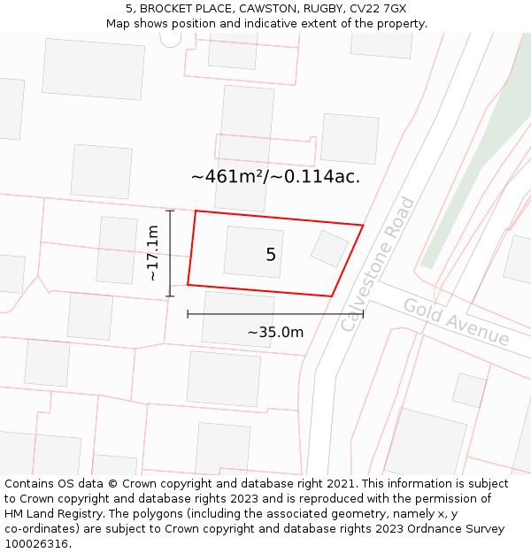 5, BROCKET PLACE, CAWSTON, RUGBY, CV22 7GX: Plot and title map