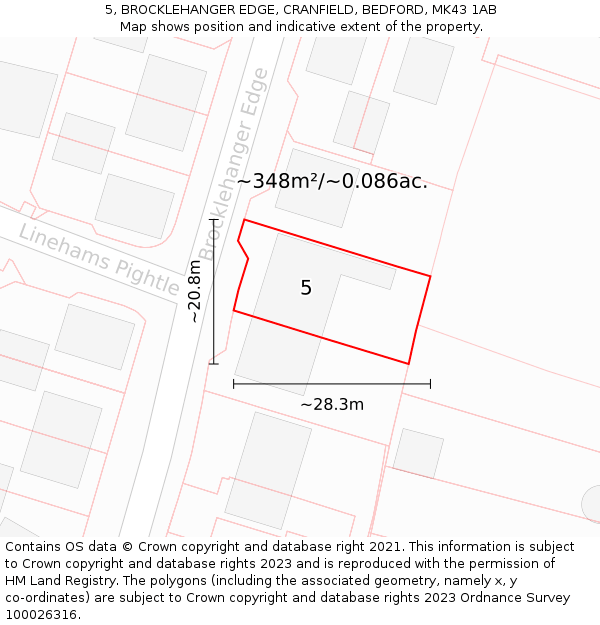 5, BROCKLEHANGER EDGE, CRANFIELD, BEDFORD, MK43 1AB: Plot and title map