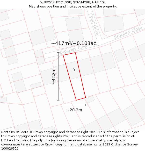 5, BROCKLEY CLOSE, STANMORE, HA7 4QL: Plot and title map