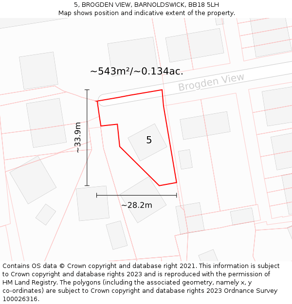 5, BROGDEN VIEW, BARNOLDSWICK, BB18 5LH: Plot and title map
