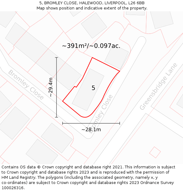 5, BROMLEY CLOSE, HALEWOOD, LIVERPOOL, L26 6BB: Plot and title map