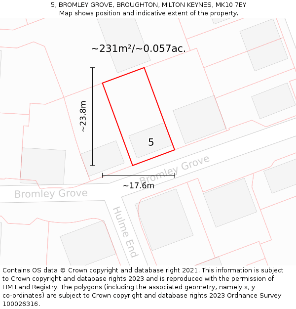 5, BROMLEY GROVE, BROUGHTON, MILTON KEYNES, MK10 7EY: Plot and title map