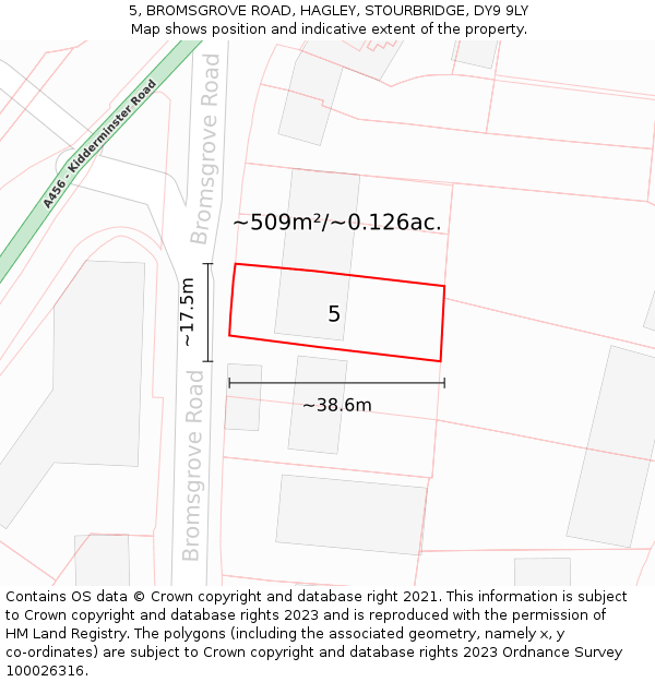 5, BROMSGROVE ROAD, HAGLEY, STOURBRIDGE, DY9 9LY: Plot and title map
