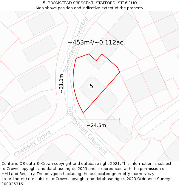 5, BROMSTEAD CRESCENT, STAFFORD, ST16 1UQ: Plot and title map