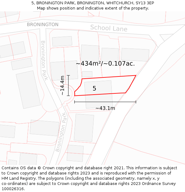 5, BRONINGTON PARK, BRONINGTON, WHITCHURCH, SY13 3EP: Plot and title map