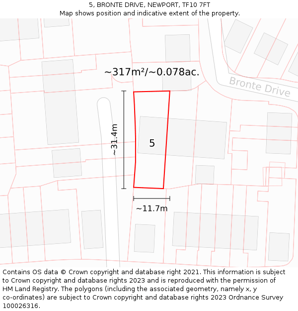 5, BRONTE DRIVE, NEWPORT, TF10 7FT: Plot and title map