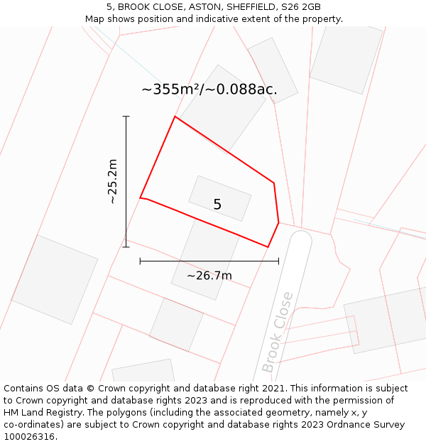 5, BROOK CLOSE, ASTON, SHEFFIELD, S26 2GB: Plot and title map