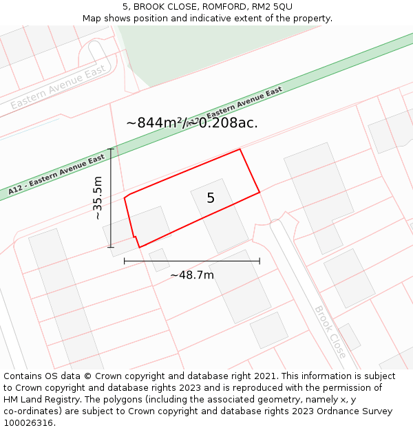5, BROOK CLOSE, ROMFORD, RM2 5QU: Plot and title map