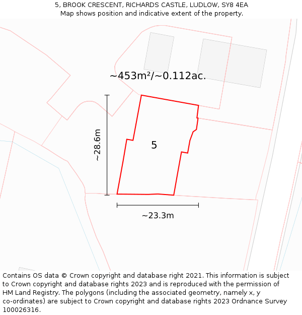 5, BROOK CRESCENT, RICHARDS CASTLE, LUDLOW, SY8 4EA: Plot and title map
