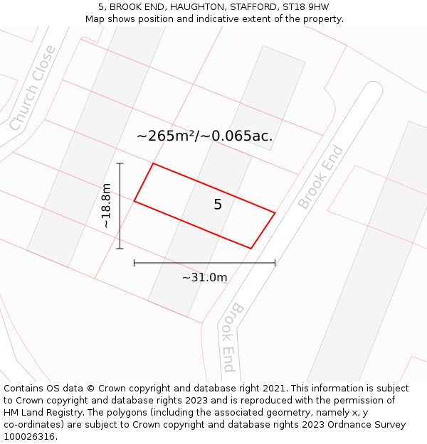 5, BROOK END, HAUGHTON, STAFFORD, ST18 9HW: Plot and title map