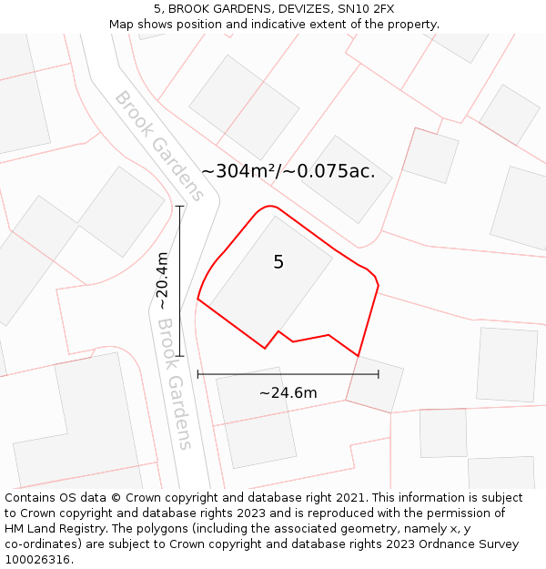 5, BROOK GARDENS, DEVIZES, SN10 2FX: Plot and title map