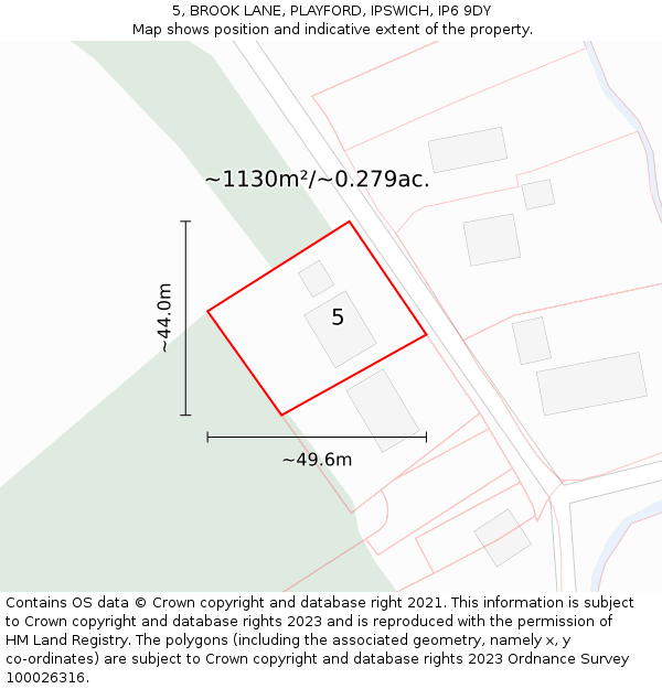 5, BROOK LANE, PLAYFORD, IPSWICH, IP6 9DY: Plot and title map