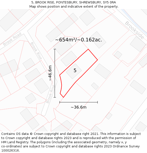 5, BROOK RISE, PONTESBURY, SHREWSBURY, SY5 0RA: Plot and title map