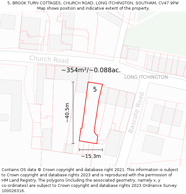 5, BROOK TURN COTTAGES, CHURCH ROAD, LONG ITCHINGTON, SOUTHAM, CV47 9PW: Plot and title map