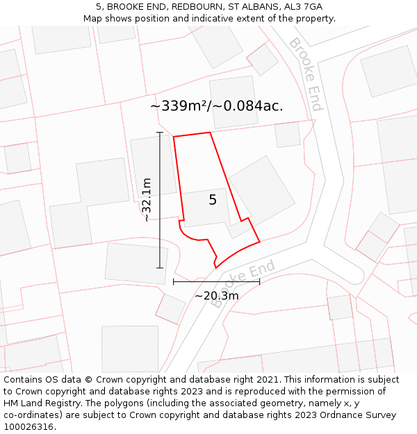 5, BROOKE END, REDBOURN, ST ALBANS, AL3 7GA: Plot and title map