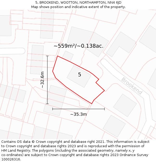 5, BROOKEND, WOOTTON, NORTHAMPTON, NN4 6JD: Plot and title map