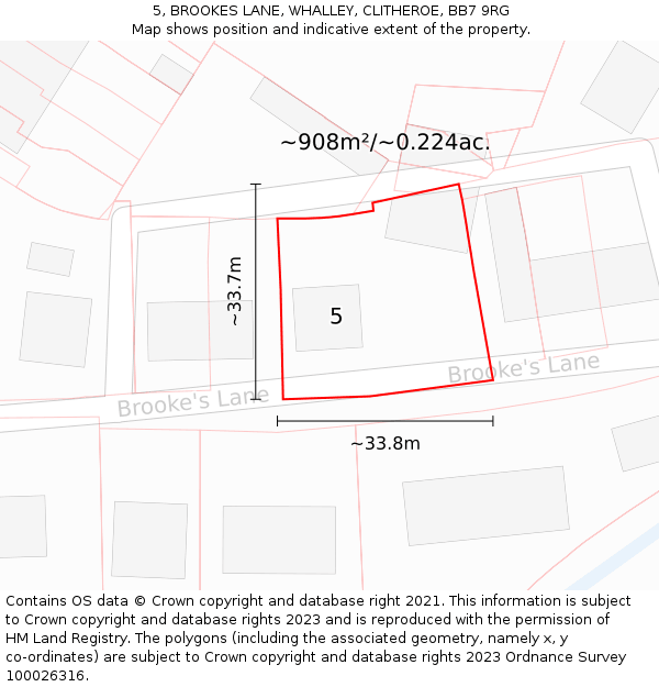 5, BROOKES LANE, WHALLEY, CLITHEROE, BB7 9RG: Plot and title map