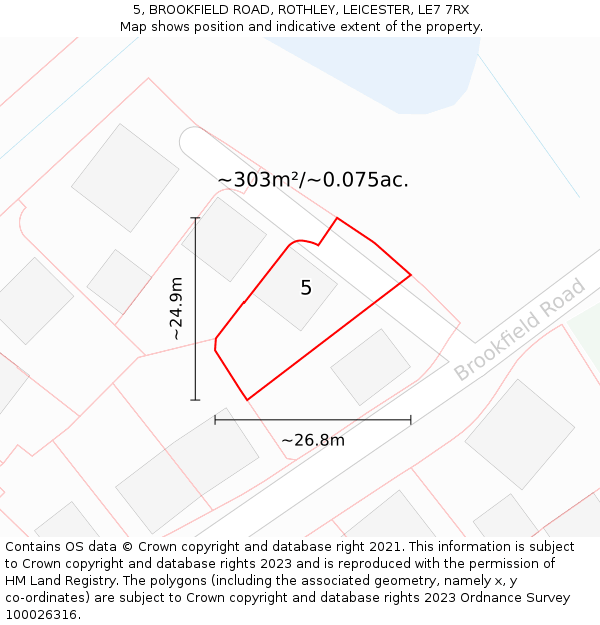 5, BROOKFIELD ROAD, ROTHLEY, LEICESTER, LE7 7RX: Plot and title map