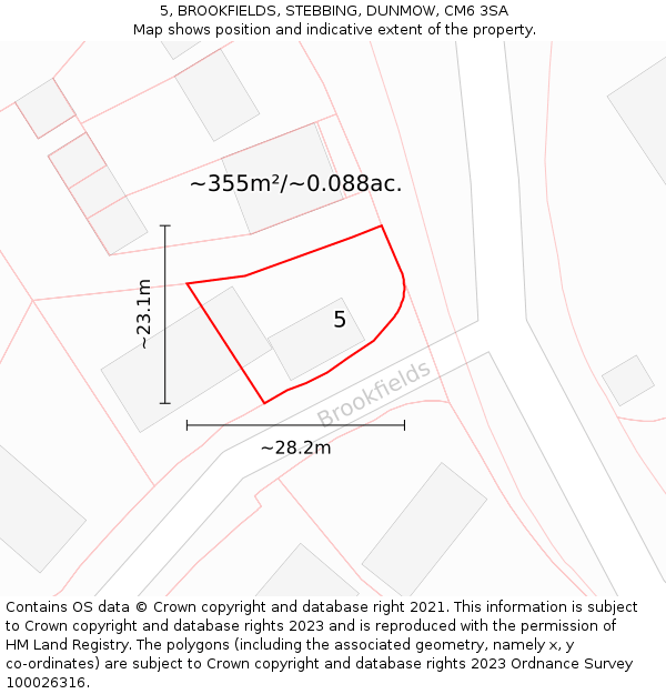 5, BROOKFIELDS, STEBBING, DUNMOW, CM6 3SA: Plot and title map