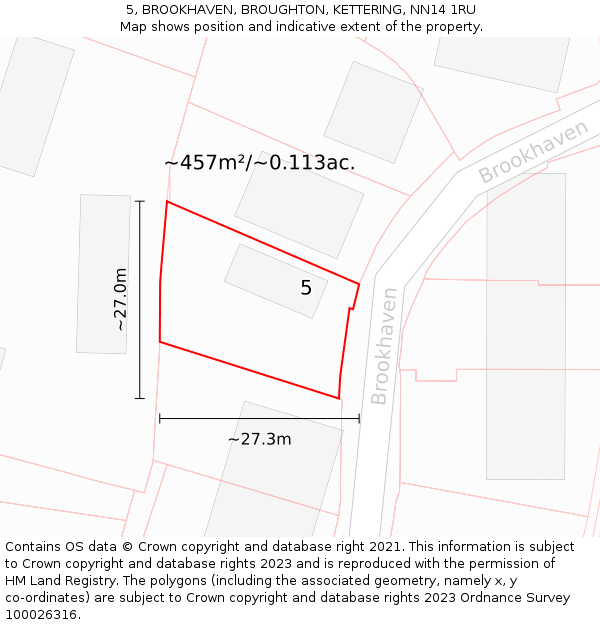 5, BROOKHAVEN, BROUGHTON, KETTERING, NN14 1RU: Plot and title map
