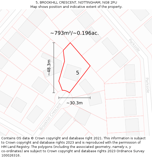 5, BROOKHILL CRESCENT, NOTTINGHAM, NG8 2PU: Plot and title map