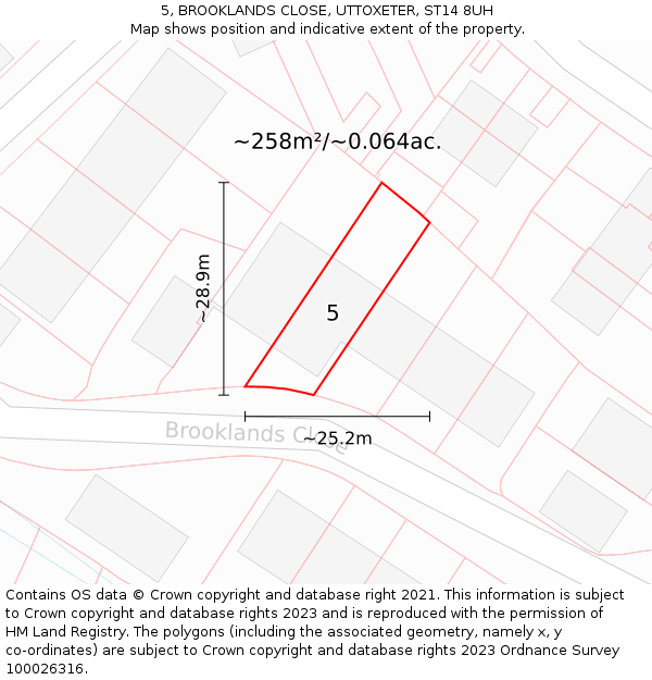 5, BROOKLANDS CLOSE, UTTOXETER, ST14 8UH: Plot and title map