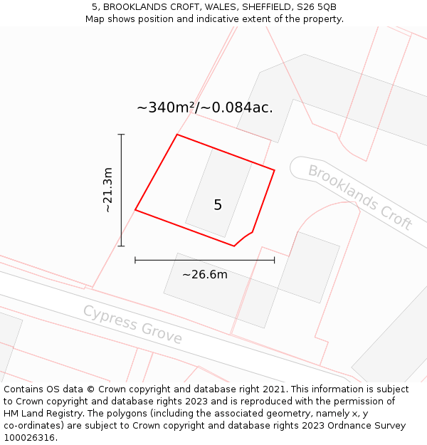 5, BROOKLANDS CROFT, WALES, SHEFFIELD, S26 5QB: Plot and title map
